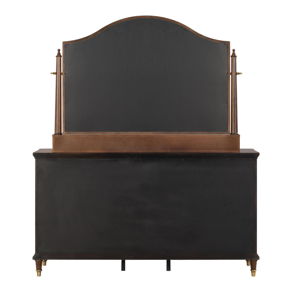 Transitional Dresser with Gold Capped Legs in Dark Cherry.