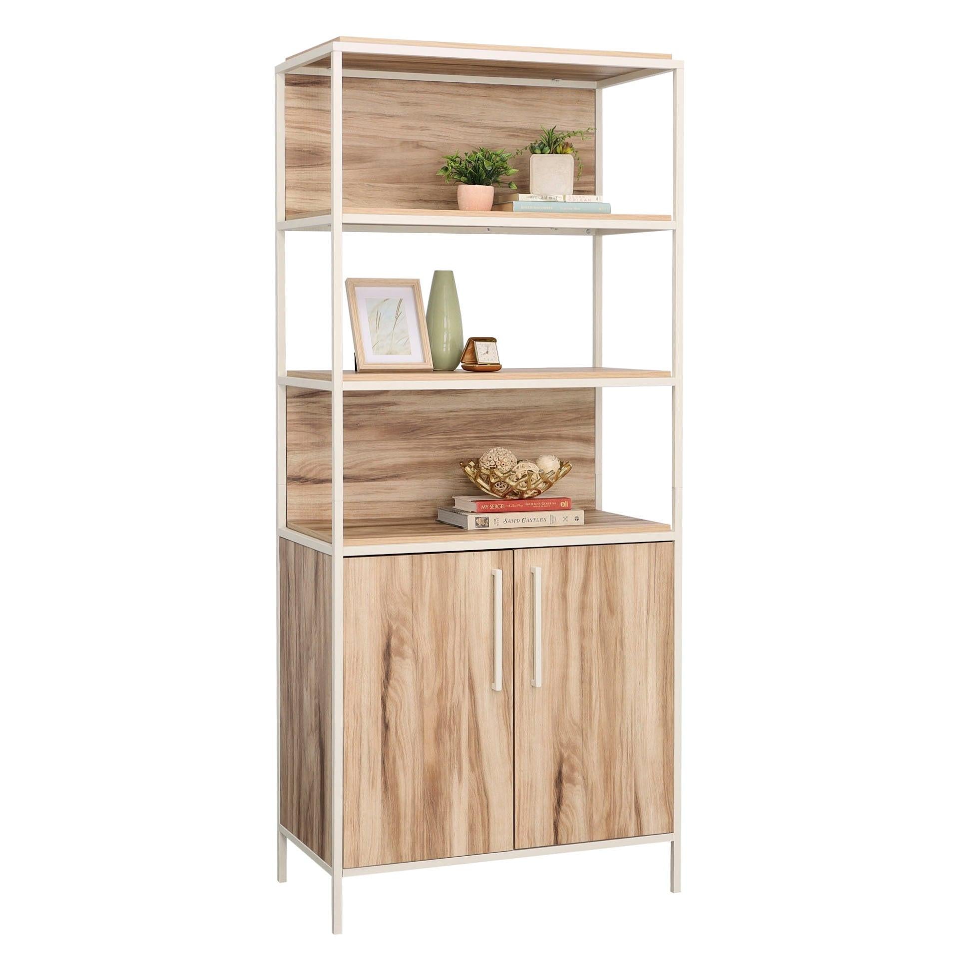 Brown Bookcase with Doors - 5 Shelves for Storage.