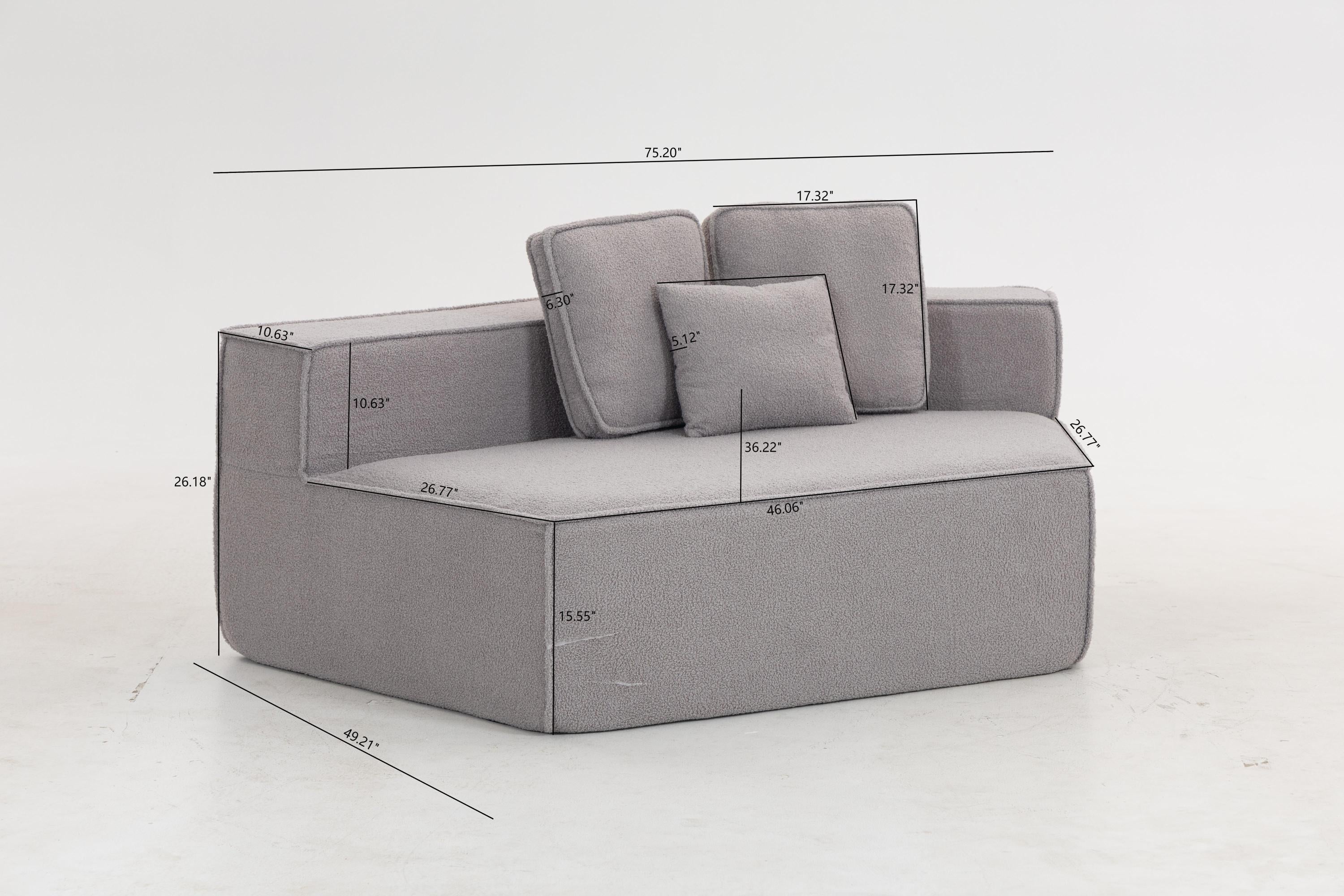 Modern Minimalist Teddy Fabric Single Sofa Chair, Plush Upholstered Seating with Three Supportive Back Cushions for Stylish Living Rooms and Cozy Interiors-33017-R.