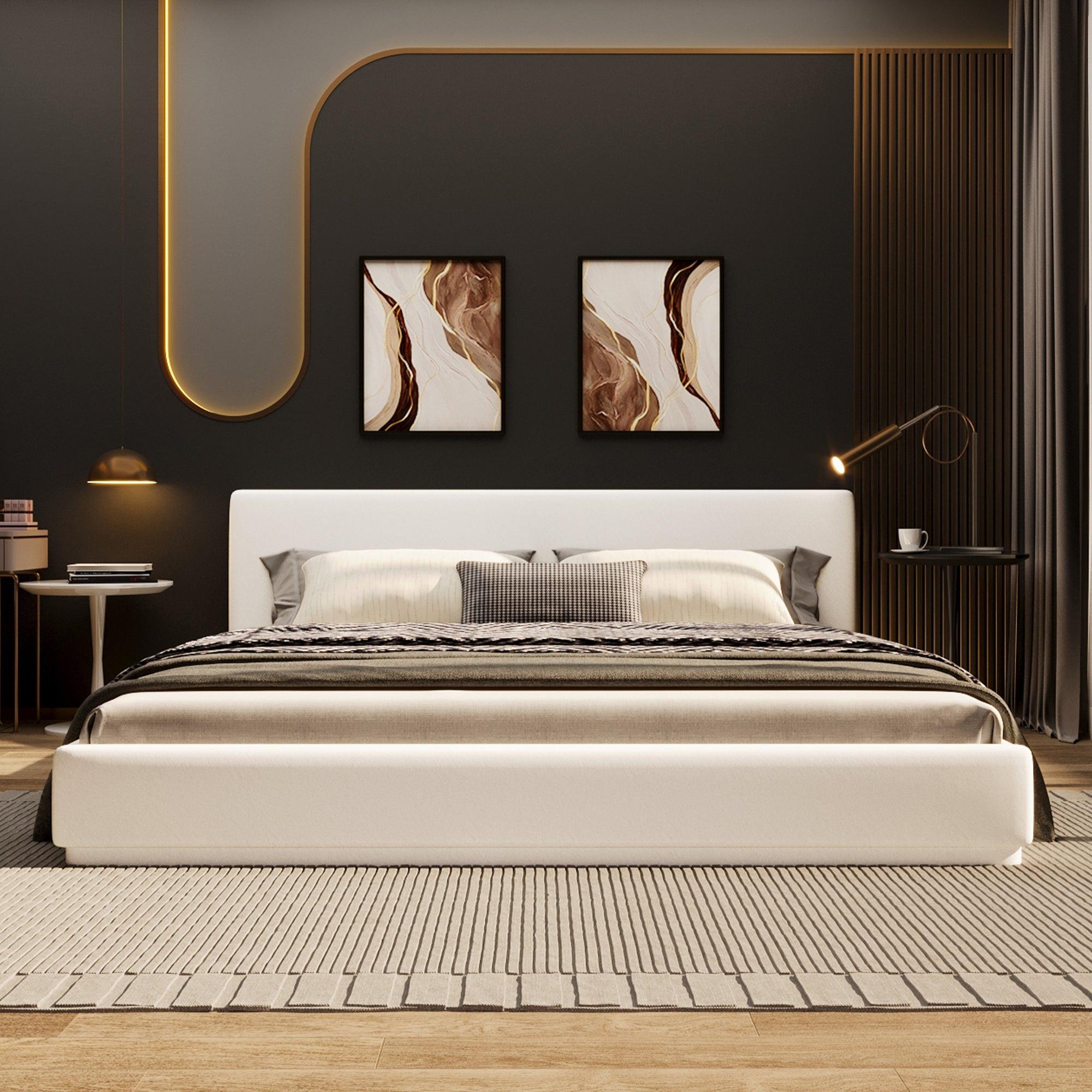 Stylish Upholstered King Size Bed in White.