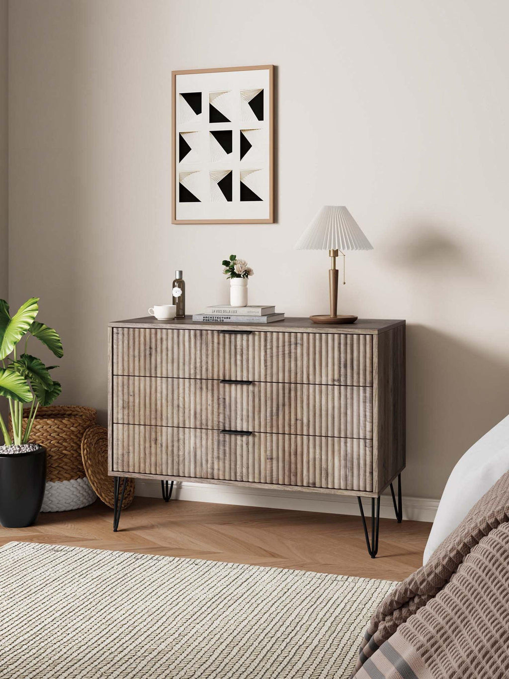 Dumbo 35' Fluted Dresser in Rustic Gray (3-Drawer).