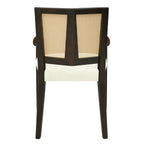 Back view of Mid Century Dining Chair Set with Rattan Back, highlighting the symmetrical rattan panel design.