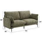 Dalton Green Fabric Sofa - Compressed Cushion with dimensions 75x34x38 inches, featuring green upholstery and slim metal legs.