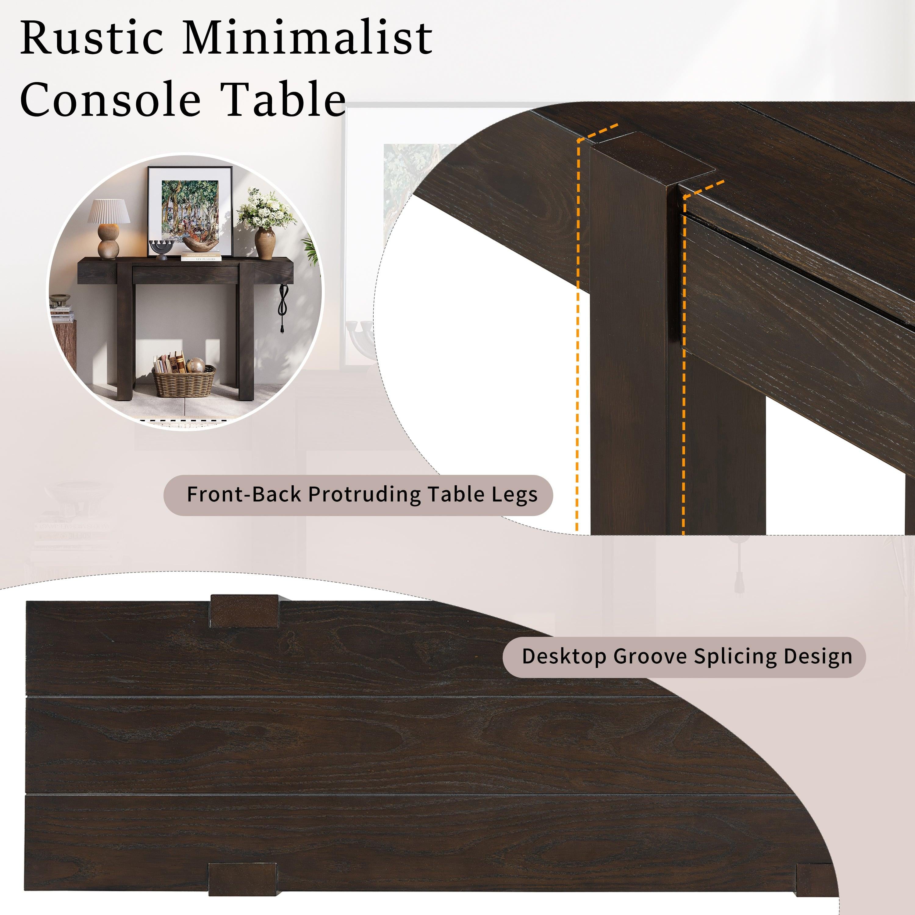Rustic Console Table with Power Outlet and Hidden Drawer.