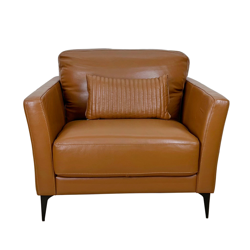 Tussio 38-Inch Saddle Tan Leather Accent Chair with Pillow
