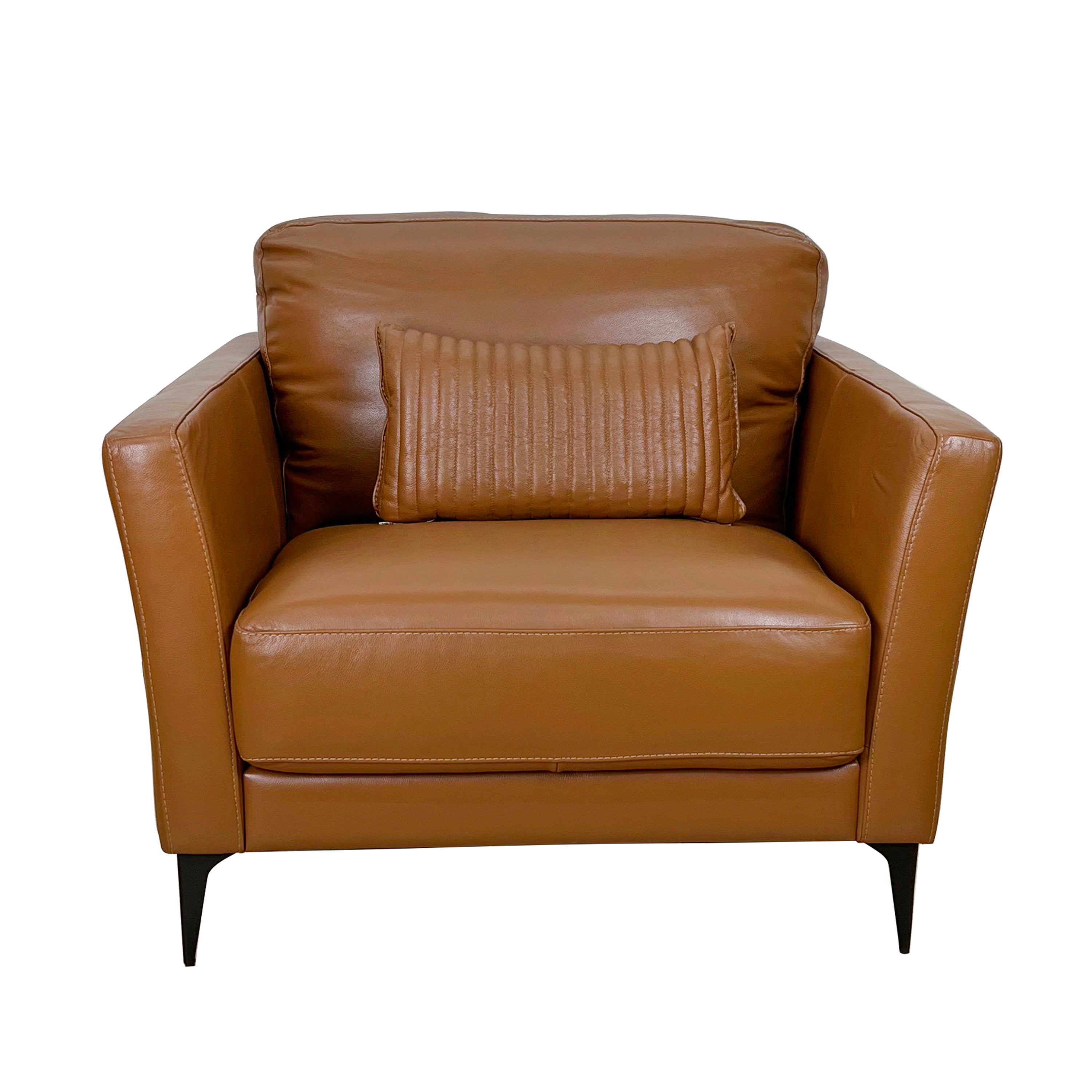 Tussio 38-Inch Saddle Tan Leather Accent Chair with Pillow
