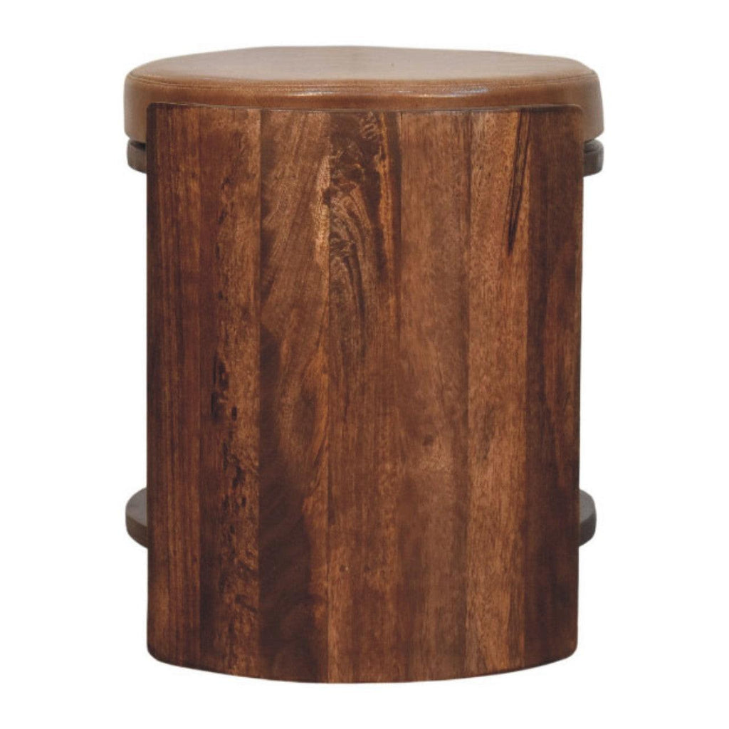 Savoy Leather Stool - Artisan Crafted Solid Wood.