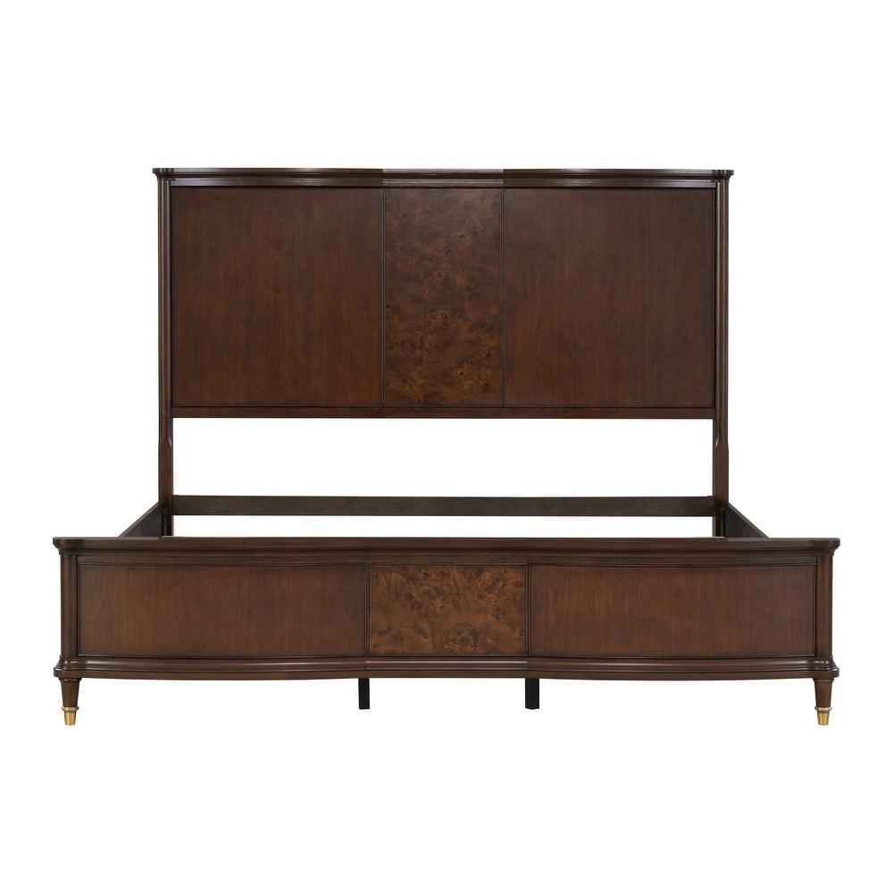 Queen Size Dark Cherry Bed Frame with Gold-Capped Legs.