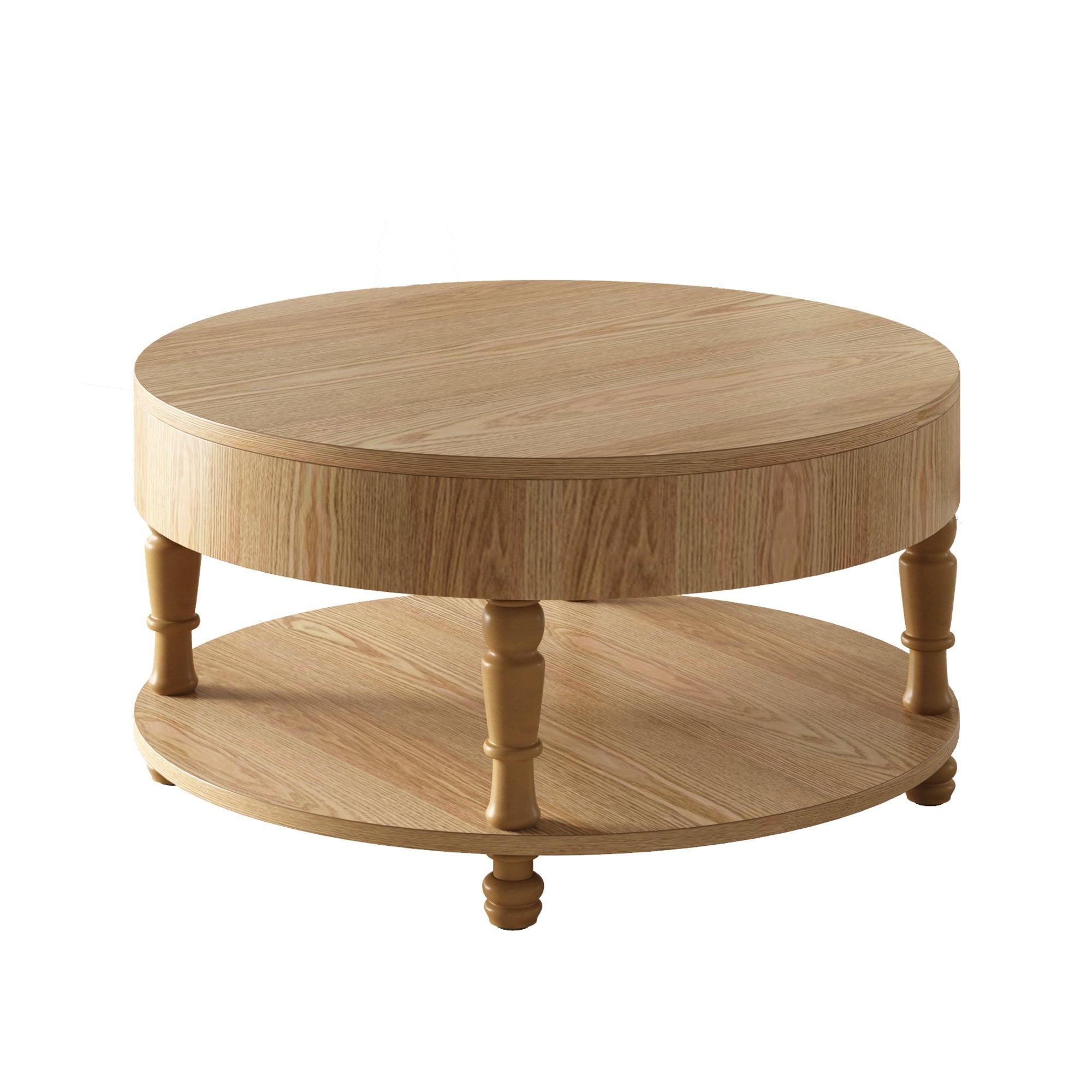 Coffee Table with Dual Storage for Living Room, 31.5' Modern Round Coffee Table with Storage and Hidden Compartment, Adjustable Leveling Feet, Easy Assembly(Natrual Wood).