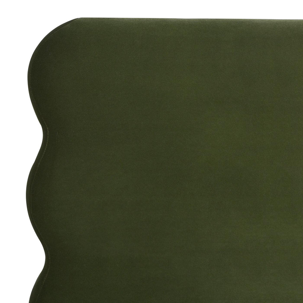 Stockholm Modern Wavy Headboard Platform Bed, King, Olive Green Performance Velvet.