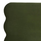 Stockholm Modern Wavy Headboard Platform Bed, King, Olive Green Performance Velvet.