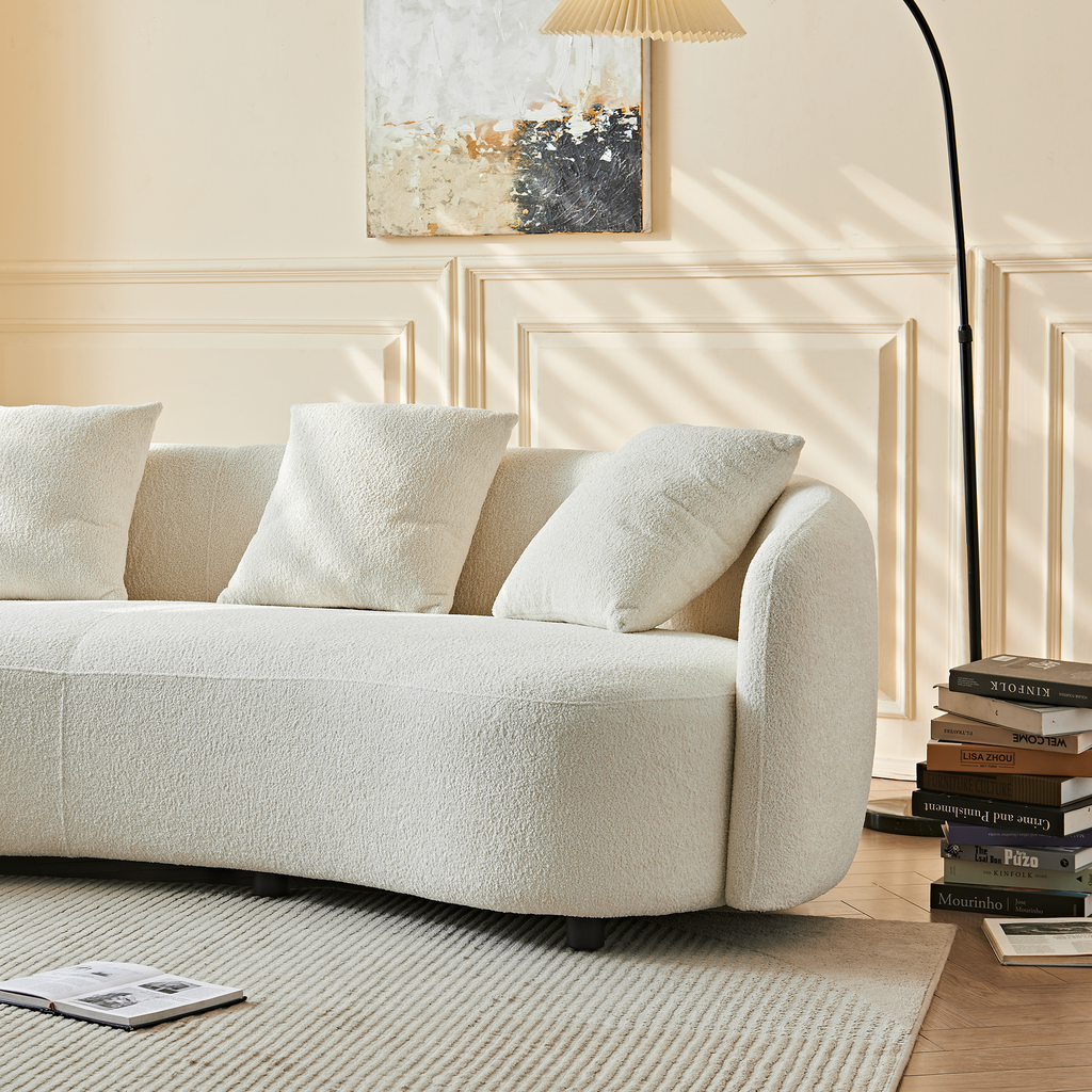 Modern Curved Velvet Sofa with 4 Pillows for Living Room.