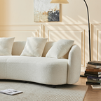 Modern Curved Velvet Sofa with 4 Pillows for Living Room.