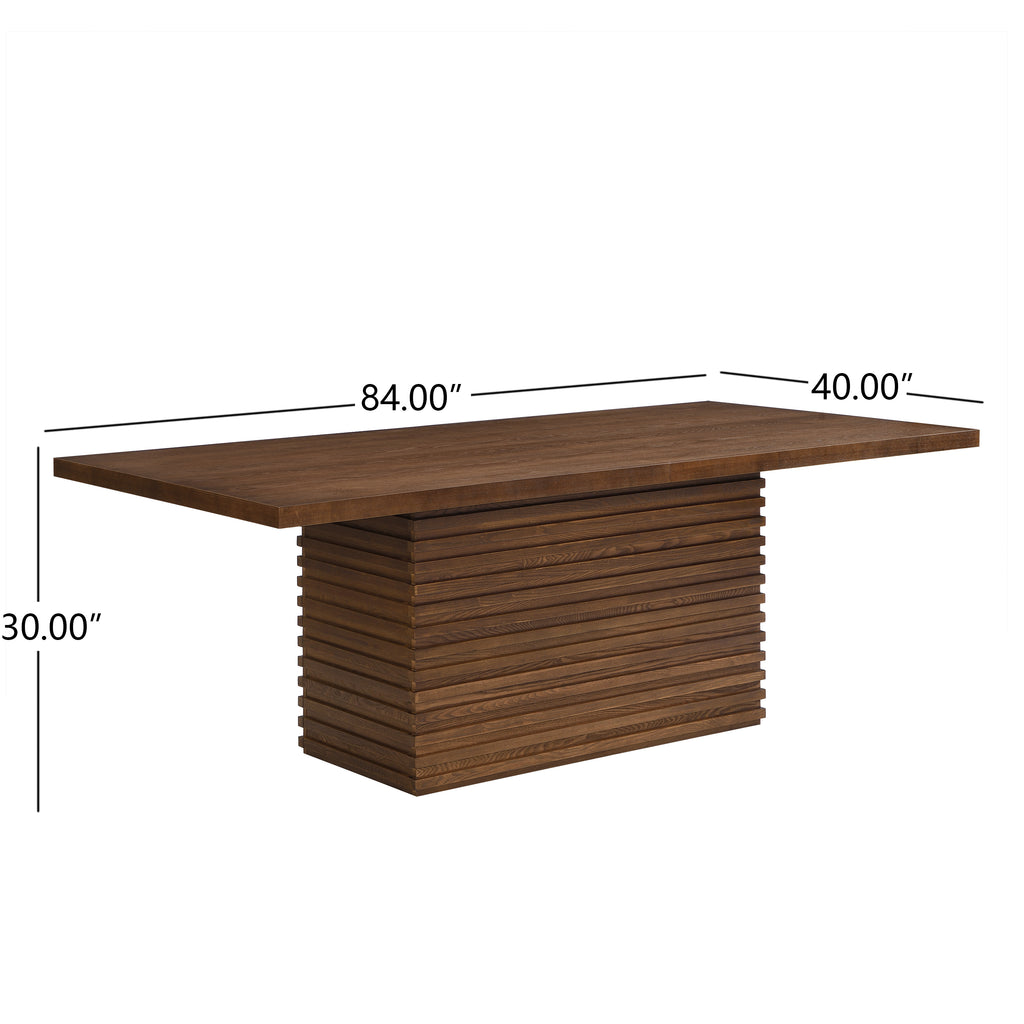 Coad 84-inch Walnut Dining Table with dimensions 84x40x30 inches, ideal for seating 6 in contemporary or rustic dining rooms.