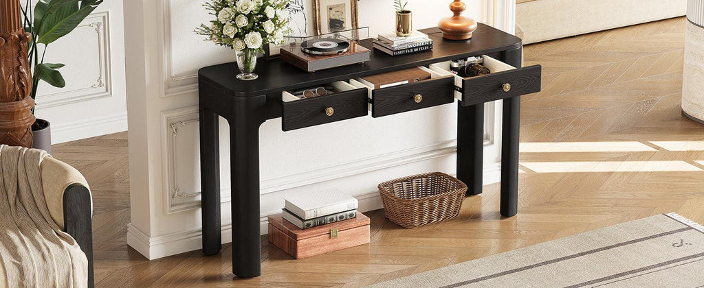 TREXM Rustic Console Table with Storage and Curved Corners.