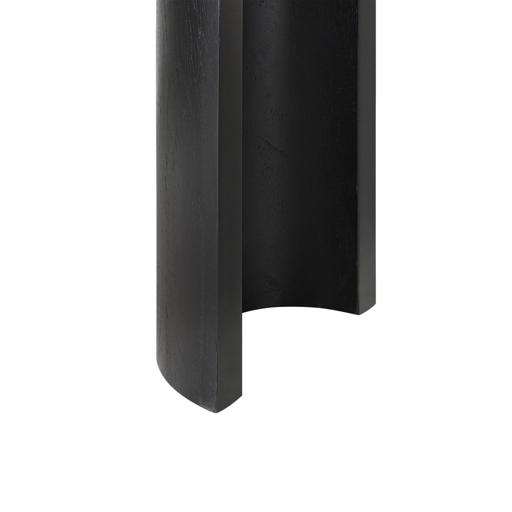 Detail of Mirod Console Table's curved leg design in a matte black finish, highlighting its vintage-inspired structure and stability.