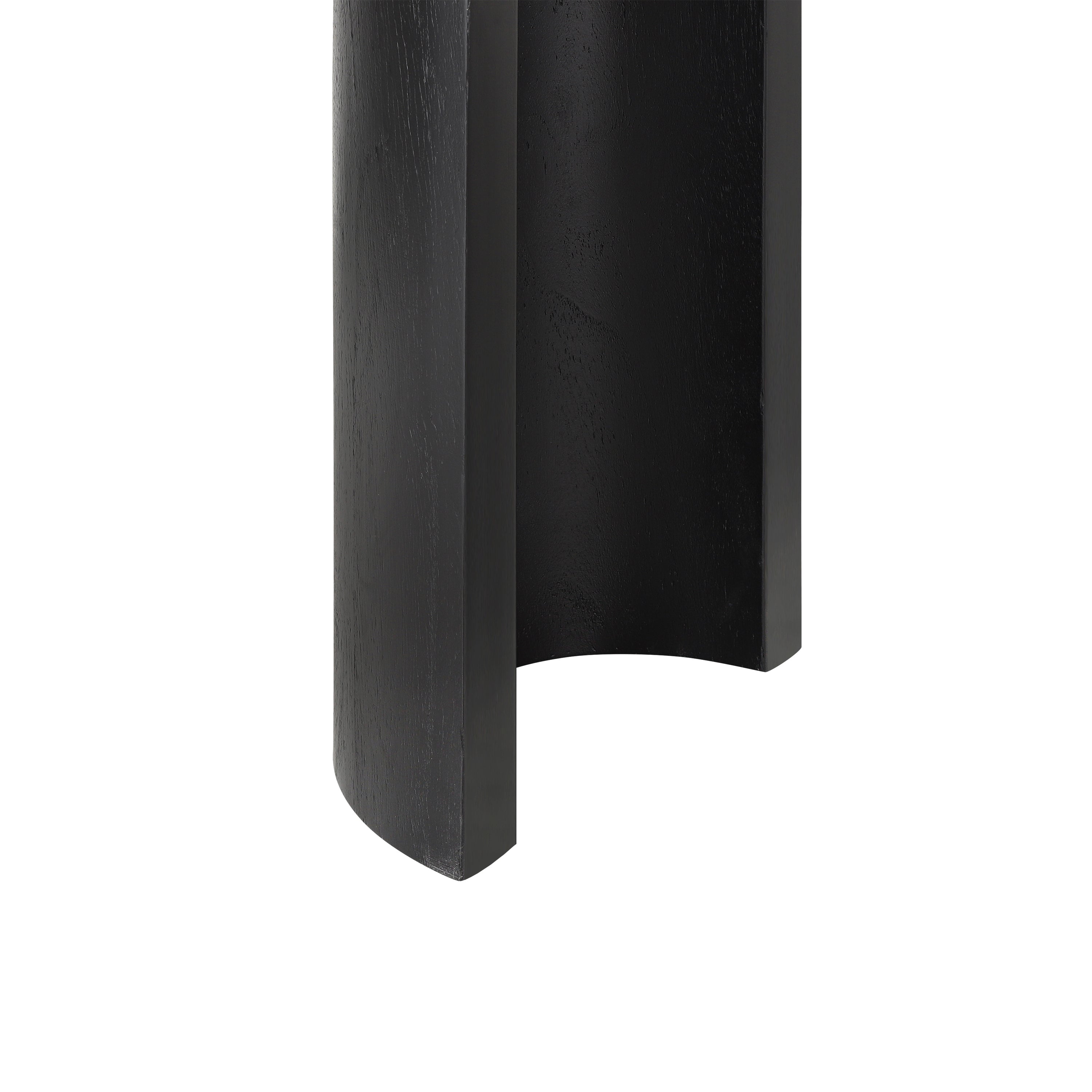 Detail of Mirod Console Table's curved leg design in a matte black finish, highlighting its vintage-inspired structure and stability.