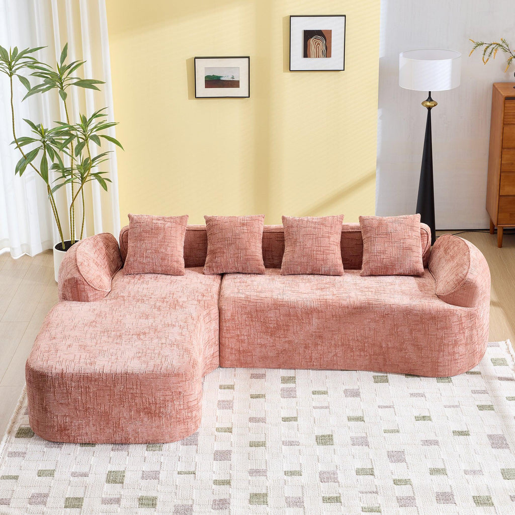 Pink Chenille L-Shaped Sofa Perfect for Living Room.