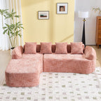 Pink Chenille L-Shaped Sofa Perfect for Living Room.