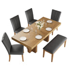 Extendable Wood Dining Table Set for 6 with Bench & Chairs.