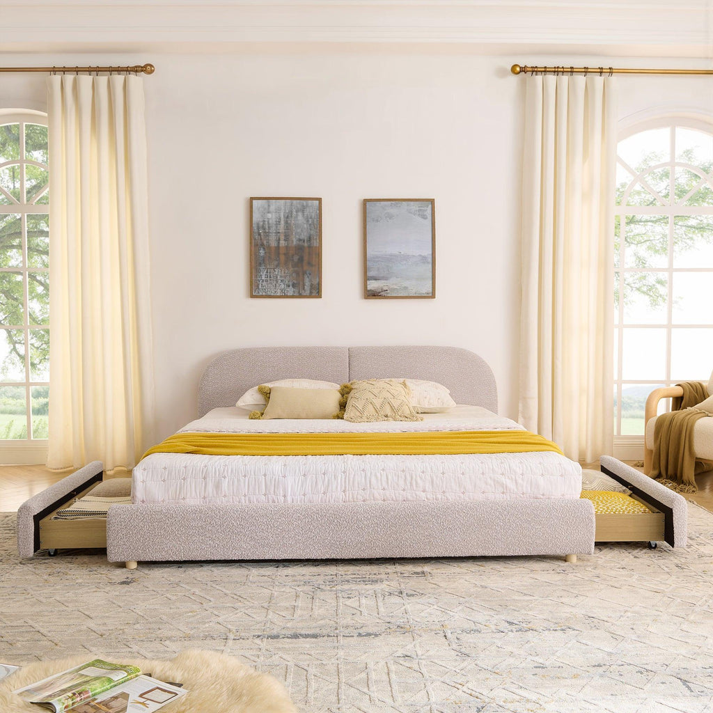 King Size Upholstered Bed Frame with Curved Headboard.