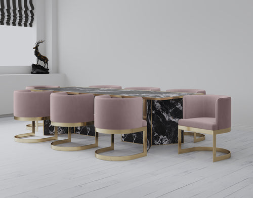 Aura Metal Velvet Dining Chair in Blush