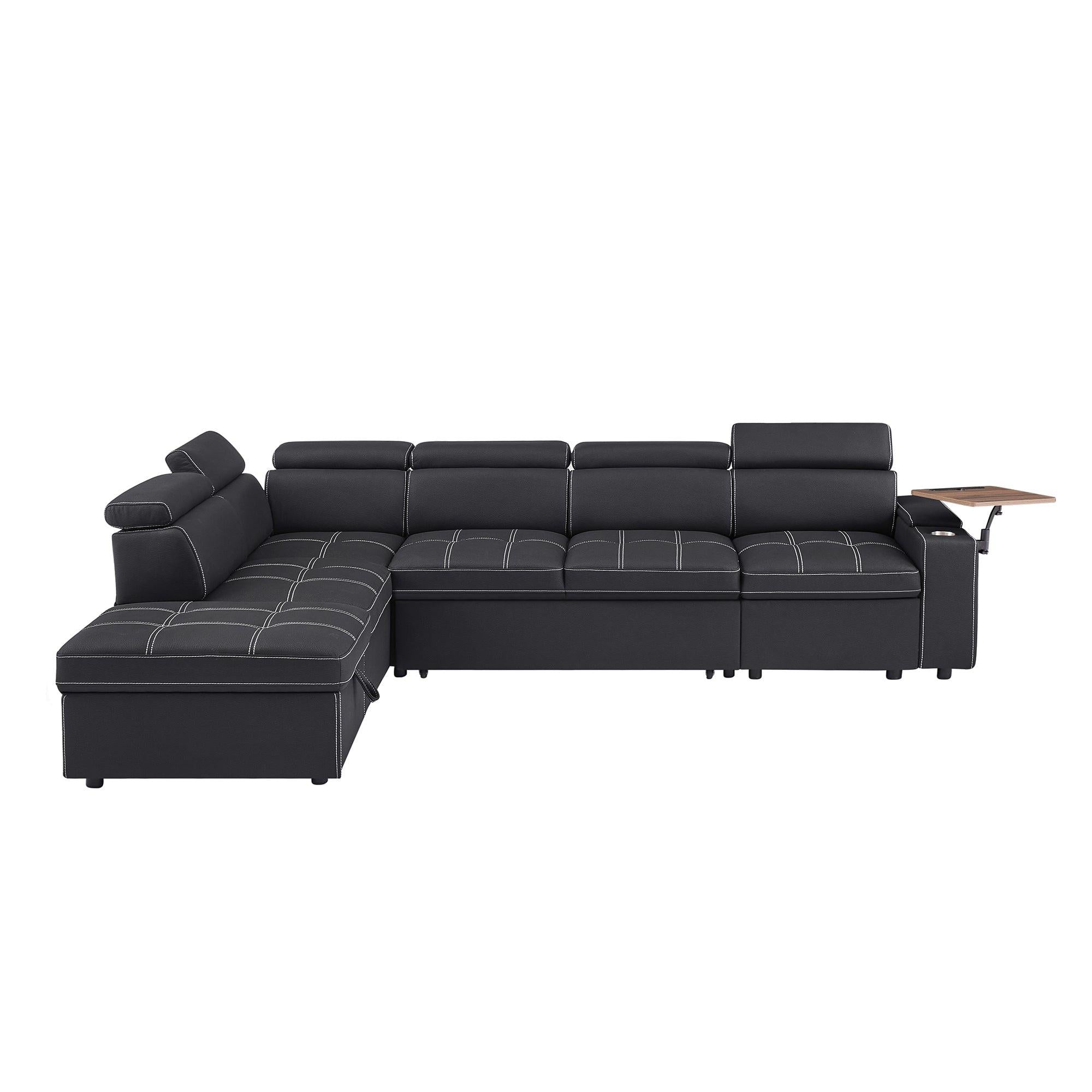 Black Sectional Sofa with Storage Ottoman for Comfortable Living.
