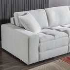 Breton Modern Tufted Sofa with Ottoman in Oyster Grey.
