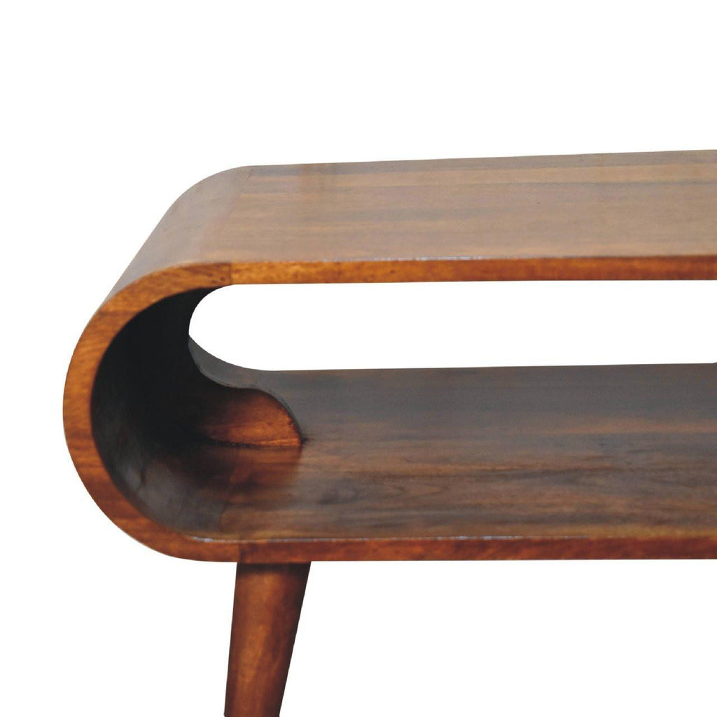 Open Chestnut Coffee Table, Nordic Legs, Dark Brown.