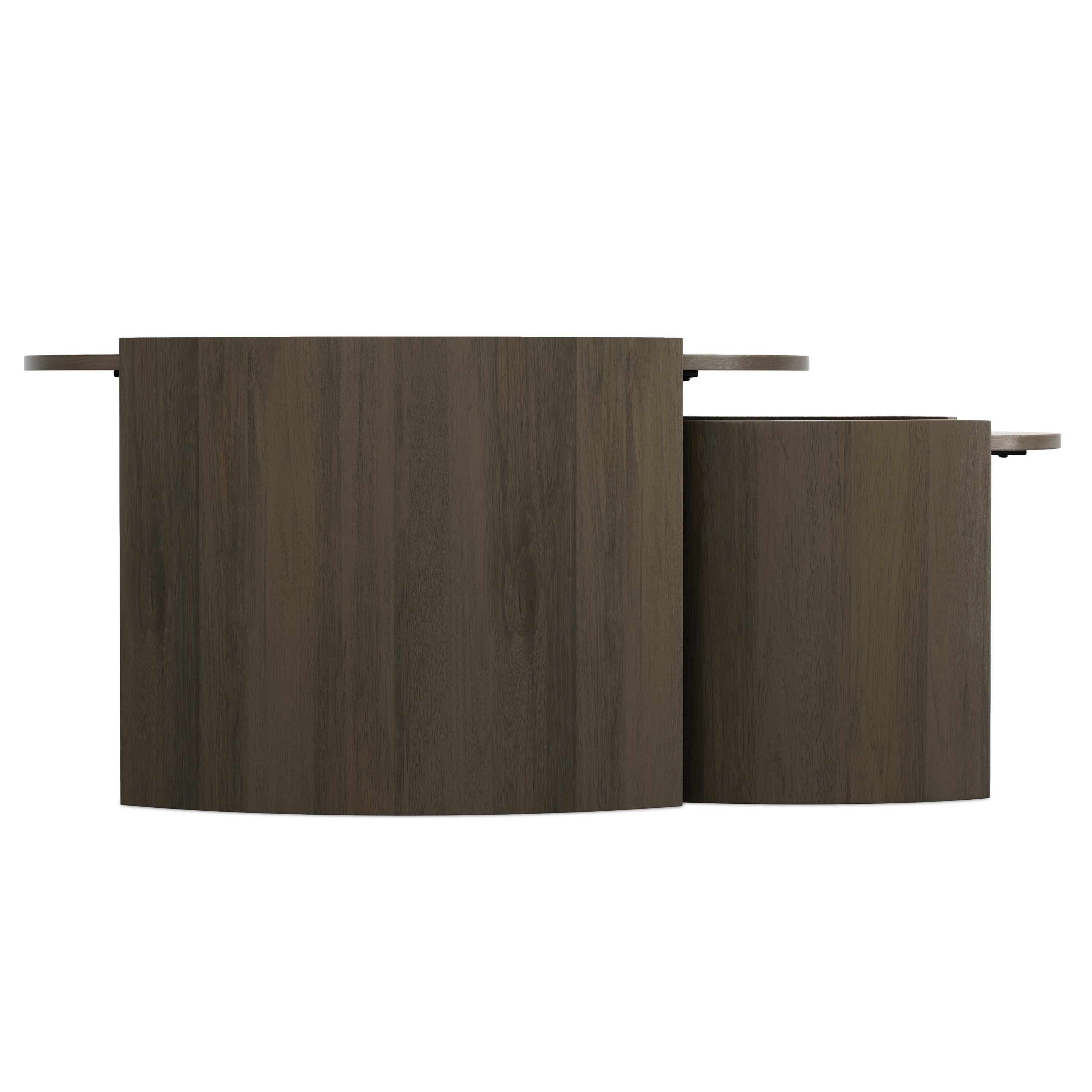 Side view of Robin Wood Nesting Tables - Ash Grey showing sleek, curved wood panels and compact nesting structure for versatile use.