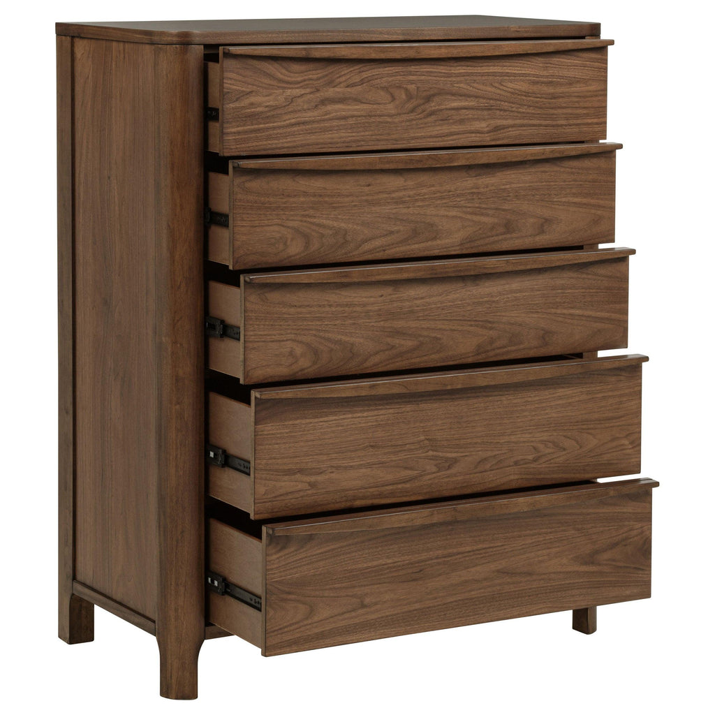 Verona Walnut 5-drawer Chest with Cedar Lined Drawers.