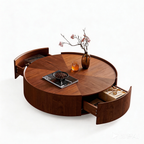 35.4-Inch Walnut Coffee Table with Circular Design.