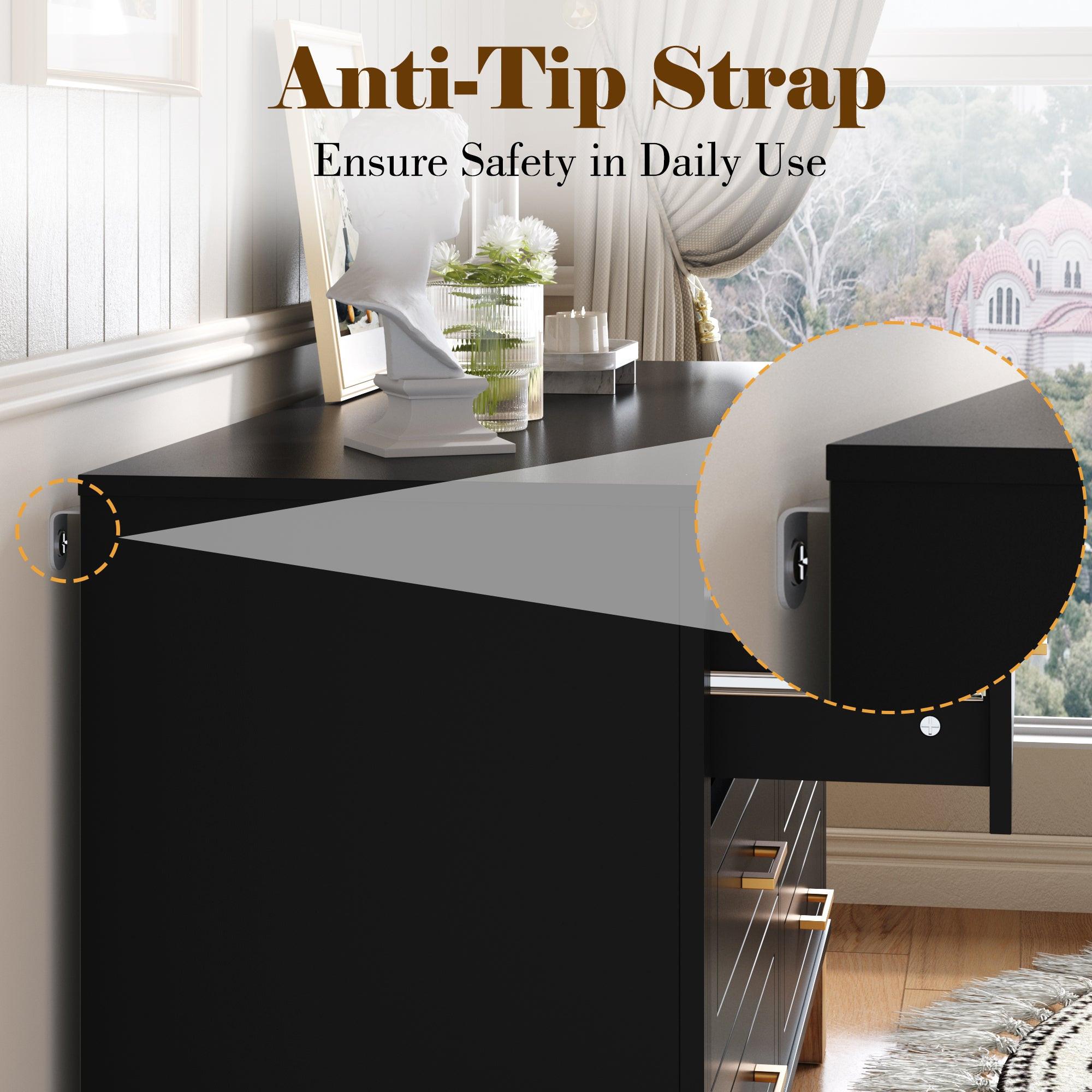 Modern 6-Drawer Dresser with Metal Handles.