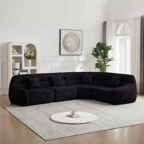 Modern Luxury Black Modular Sofa - 4-Seater Chenille.