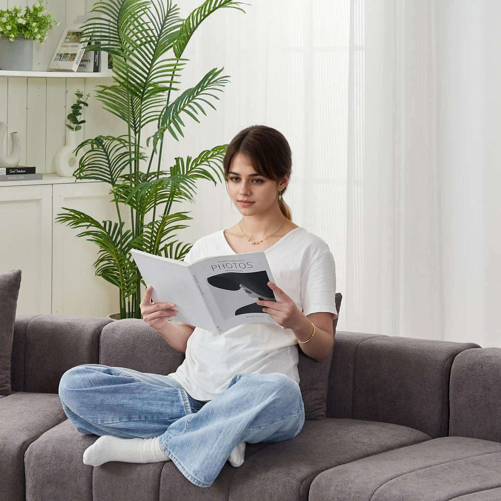 Curved Sectional Sofa with 6 Pillows for Living Room.