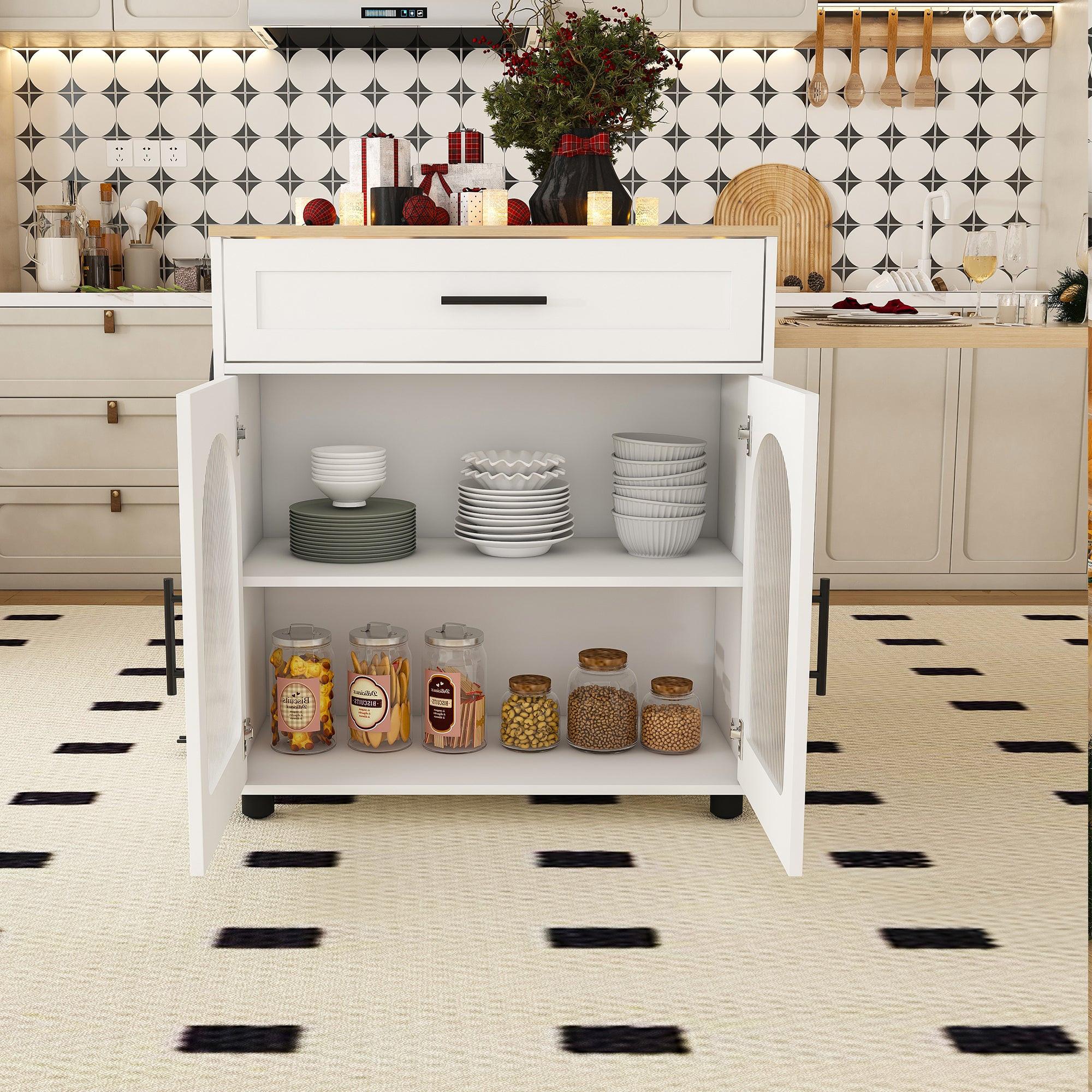 Expandable Kitchen Island with Dining Table & Power Outlet.