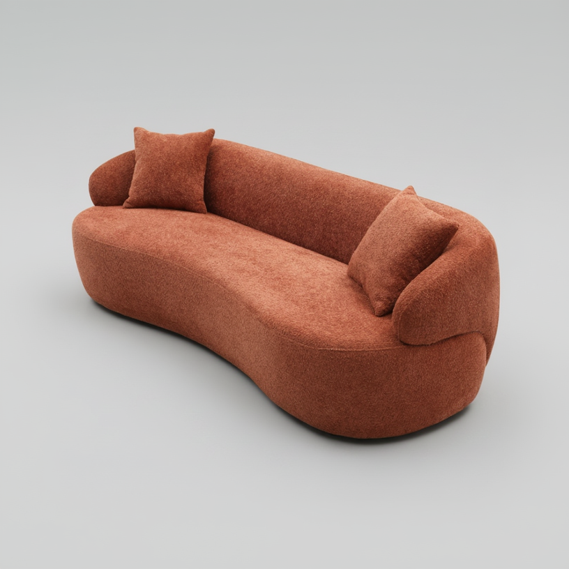 Brown sofa with cushions on a gray background