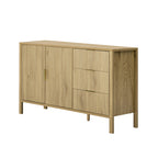 Angled view of modern sideboard cabinet with wave-pattern design and 3 drawers, ideal for stylish and functional storage.