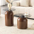 Nesting Walnut Glass Coffee Table Set of 2 for Living Room