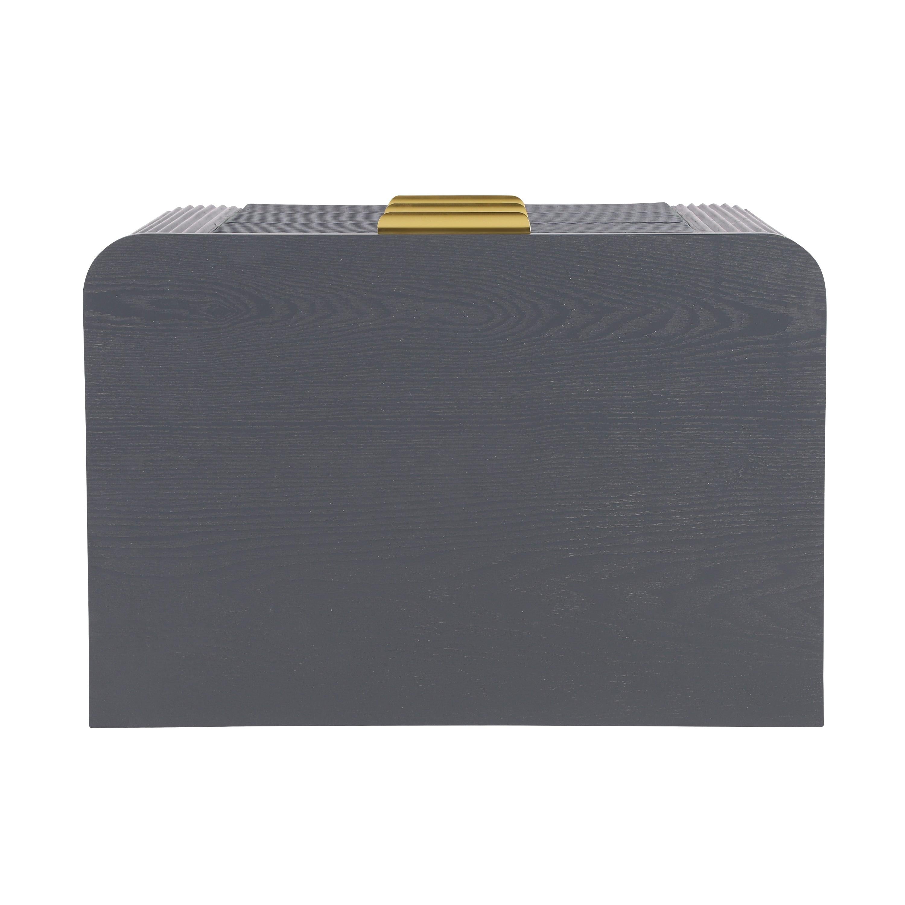 Mid-Century Nightstand with 3 Drawers in Dark Gray.