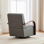 Modern Upholstered 360° Swivel Accent Chair with Solid Wood Armrests, Comfy Channel Tufted Lounge Reading Chair, Gray PU, 30.3'W.