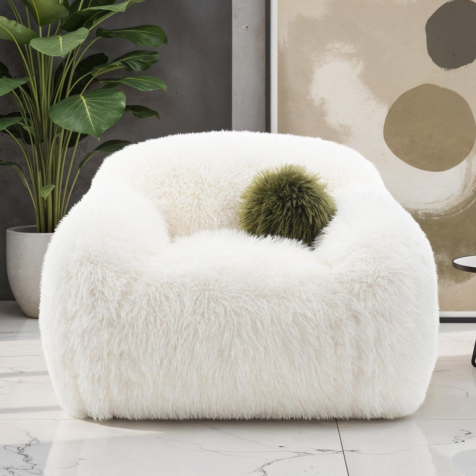 Contemporary White Swivel Chair with Ball Pillow.
