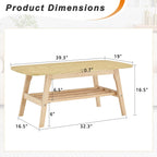 39 Inch Solid Wood Coffee Table with Double Layer Storage.