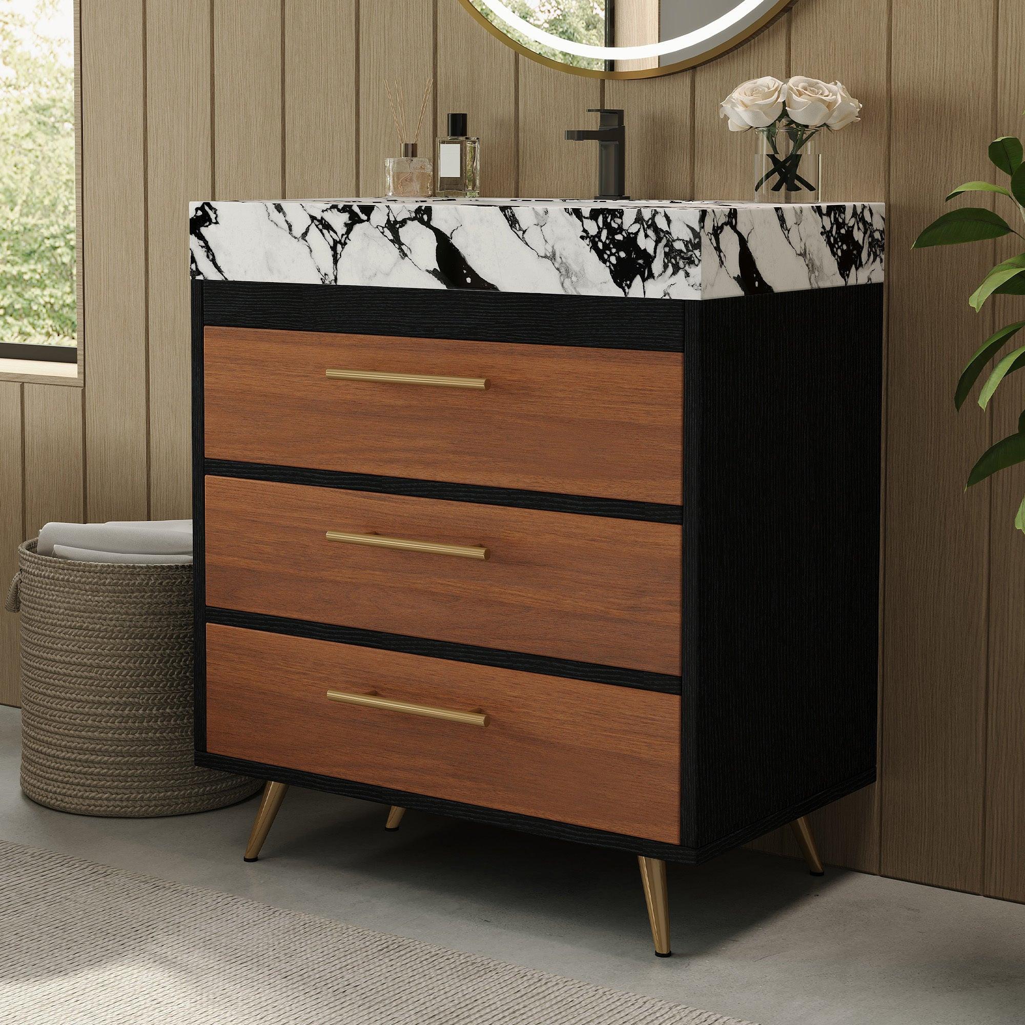 Modern Free-Standing Bathroom Vanity with Ceramic Sink.