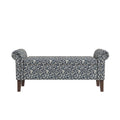 Traditional Rolled Arm Storage Ottoman with Black Curly Vine Pattern