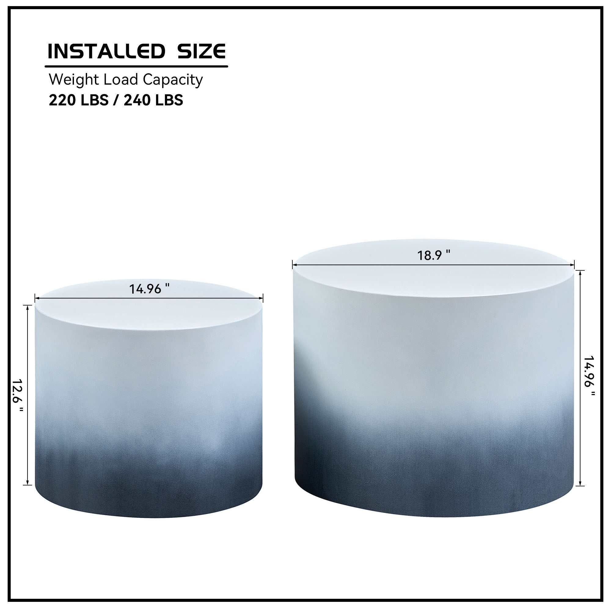 MDF Veneer Table Set dimensions with weight capacity, showcasing compact nesting design for versatile use in home or office.