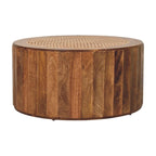 Artisan Solid Wood Coffee Table with Rattan Design.