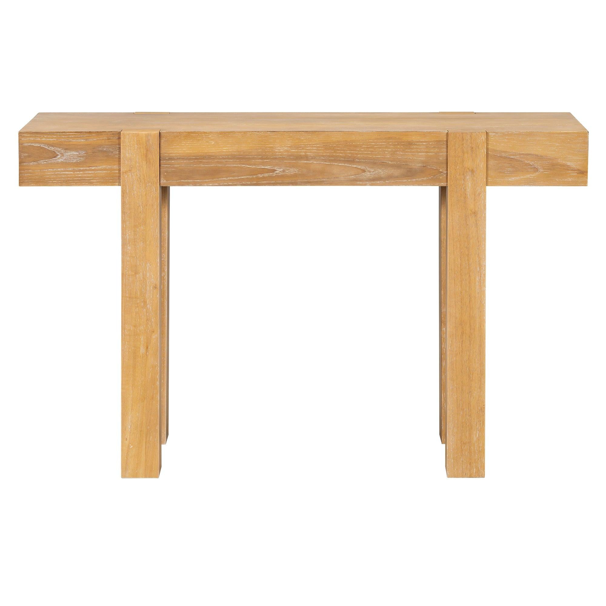 Full product view of Rustic Wood Console Table - Outlet & Drawer | Solid with Natural Finish with minimalist design and sturdy legs.