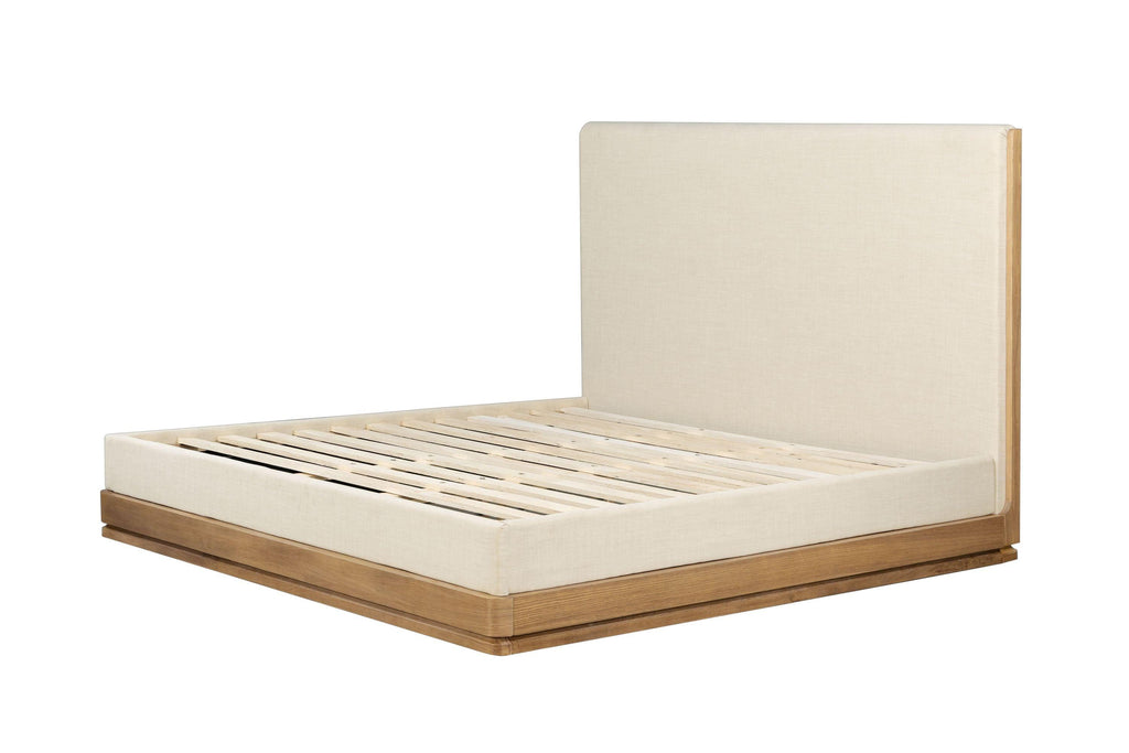 Zoey Beige Fabric Oak Queen Bed.