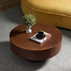 Top view of Faux Burl Coffee Table showcasing its smooth walnut finish and compact round design for small spaces.